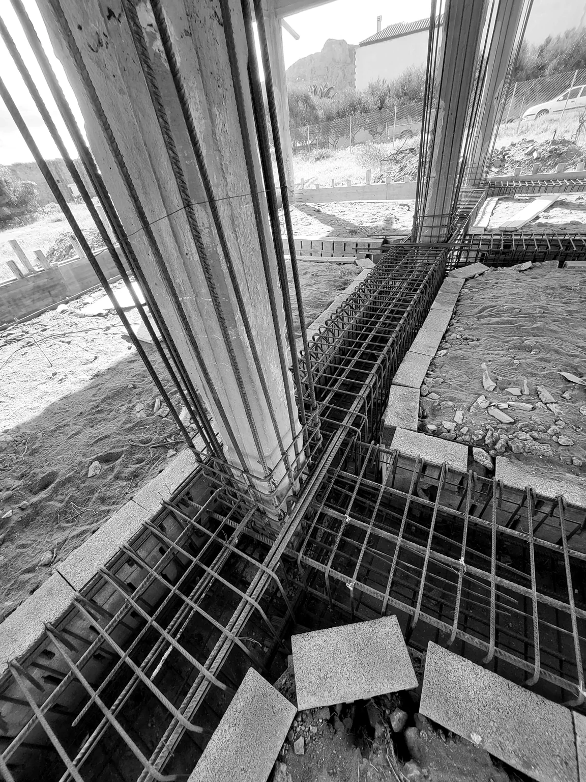 Λεπτομέρεια οπλισμού θεμελίωσης σε εργοτάξιο